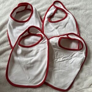 Creations Of Grace Infant Contrast Trim Bib White/Red Set Of 4 New